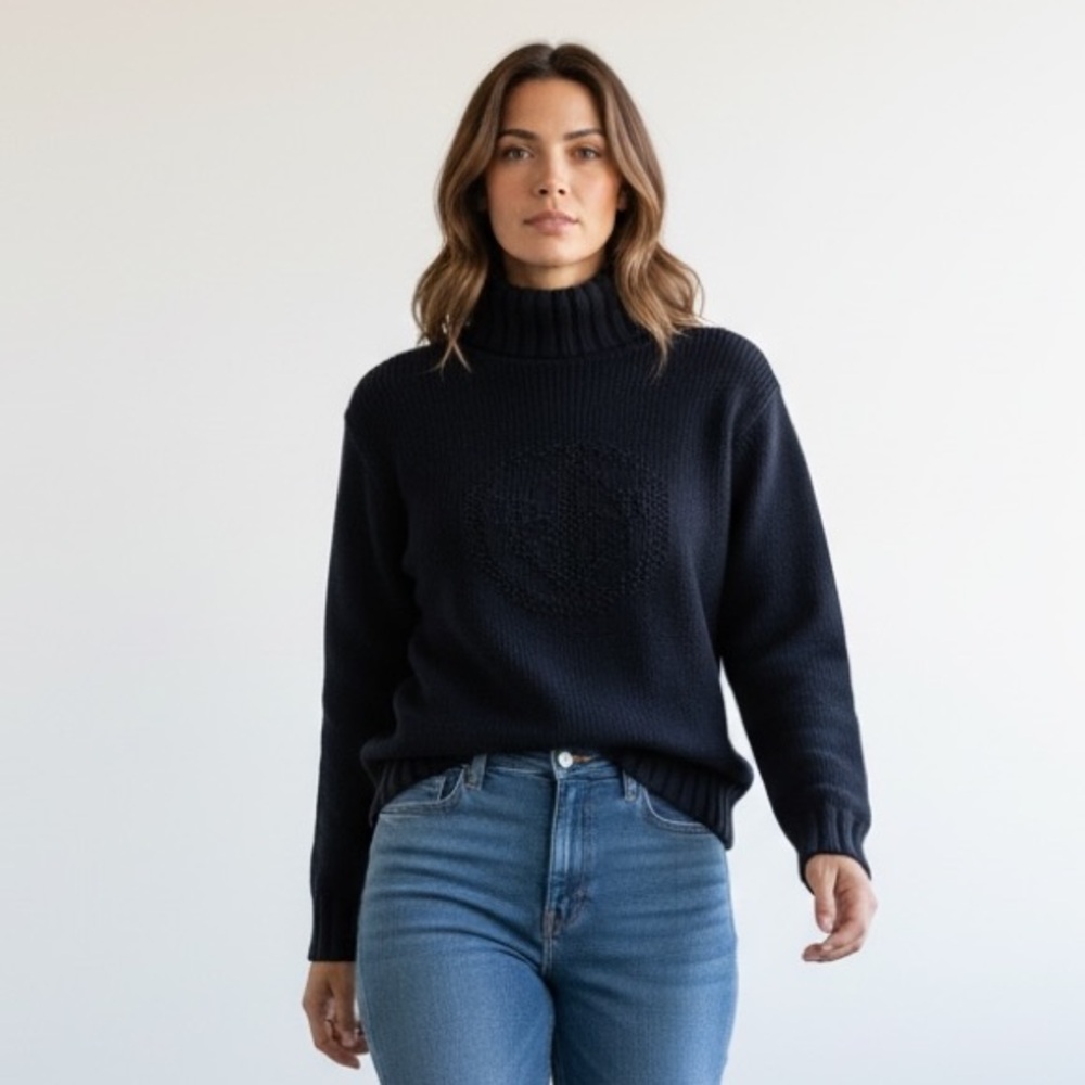 Tommy Hilfiger Logo Turtleneck Sweater Large Navy